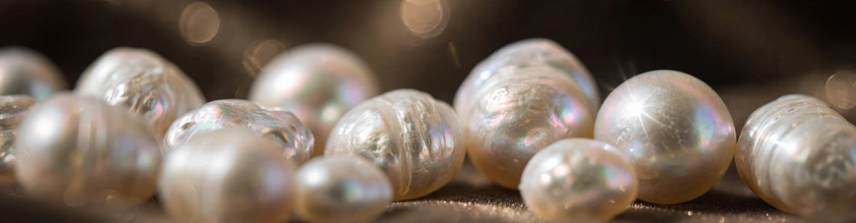 Close-up of lustrous white pearls
