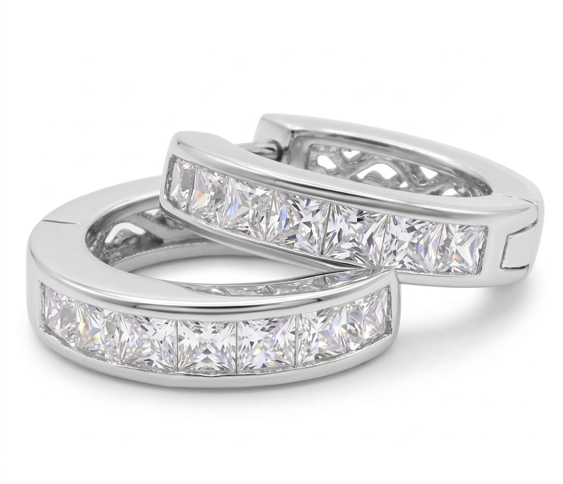 Handcrafted sterling silver hoop earrings with sparkling zircon gemstones — Golden Rose Arts