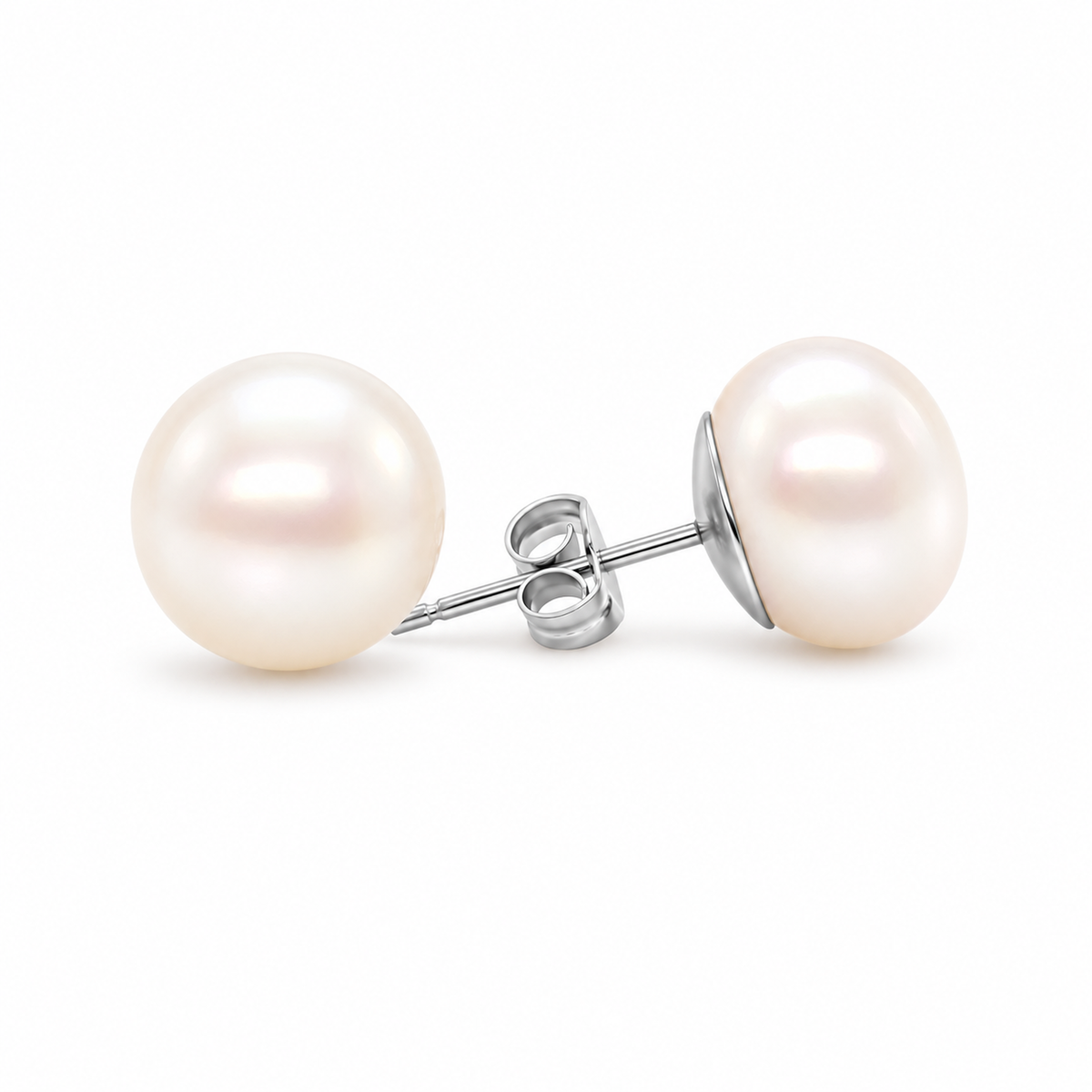 Handcrafted white freshwater pearl stud earrings in sterling silver — Golden Rose Arts