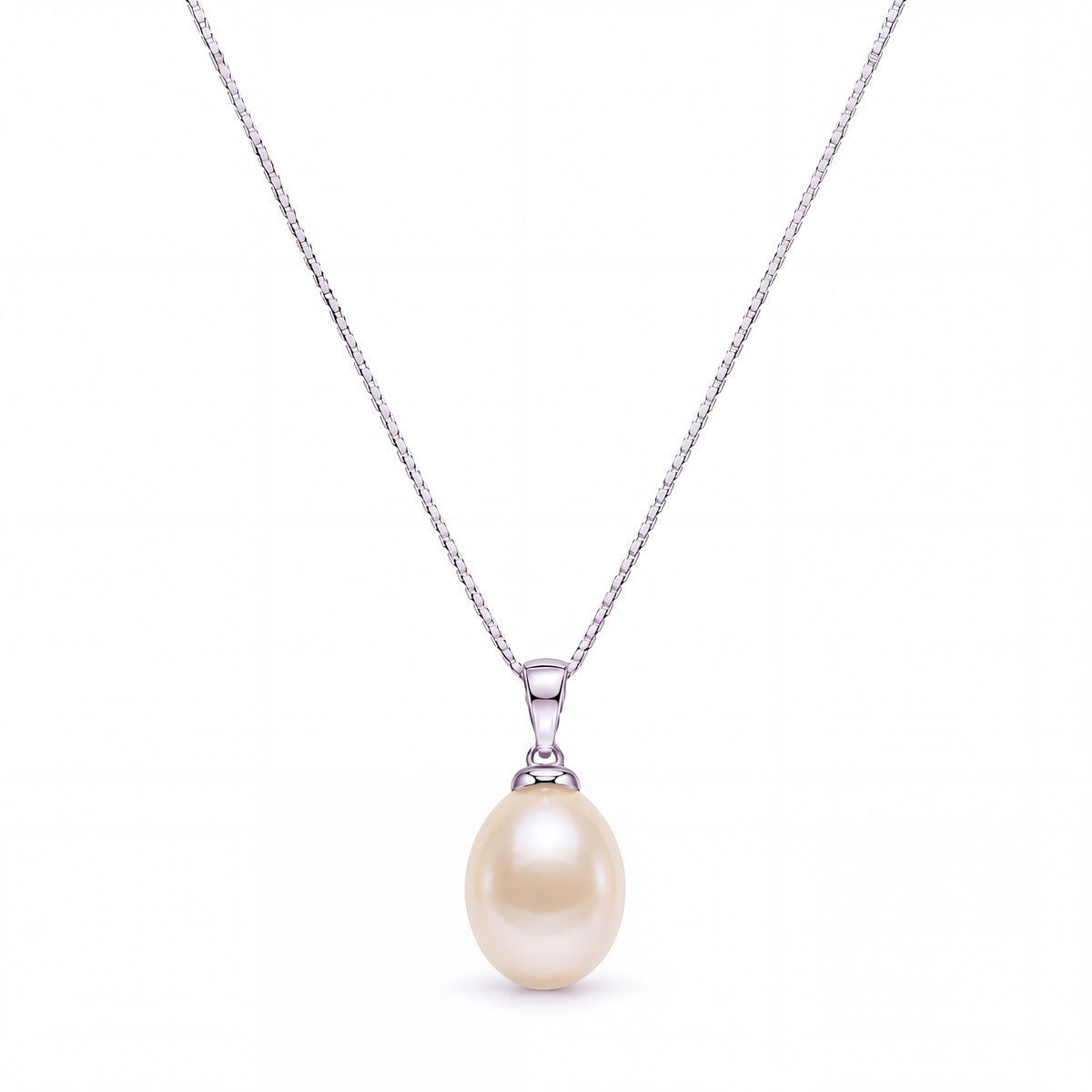 Handcrafted beige freshwater pearl pendant necklace in sterling silver — Golden Rose Arts